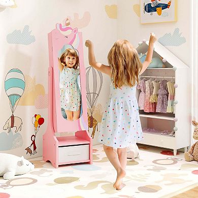 Costway Kids Vanity Set Princess Makeup Dressing Table & Chair Set with Kids Jewelry Armoire