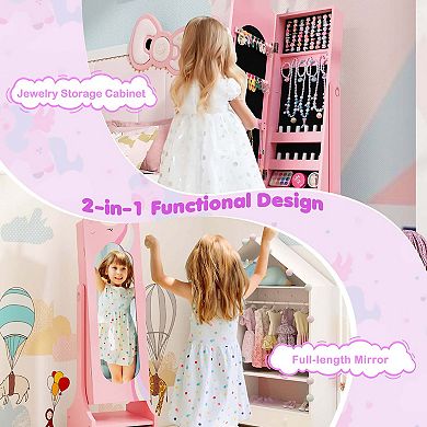 Costway Kids Vanity Set Princess Makeup Dressing Table & Chair Set with Kids Jewelry Armoire