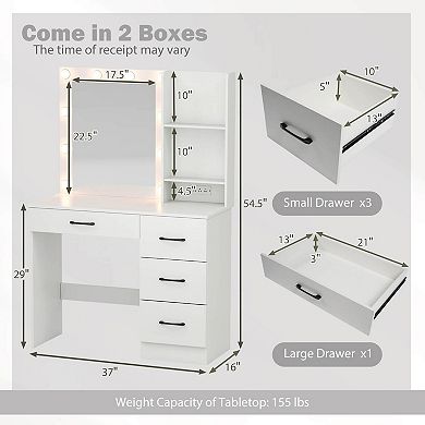 Costway Makeup Vanity Desk with Mirror and Lights Charging Station 3-Color LED Lights