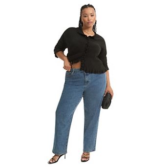 June + Vie Women's Plus Size Curvie-Fit High-Rise Straight-Leg Stretch Jeans