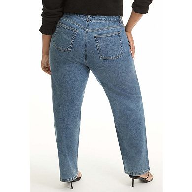 June & Vie Women's Plus Size Curvie-Fit High-Rise Straight-Leg Stretch Jeans