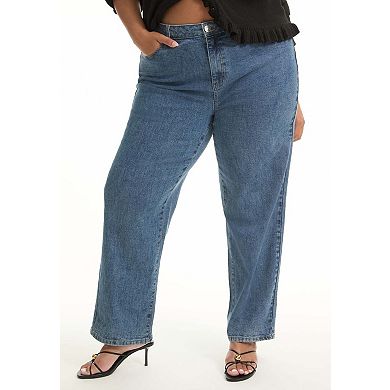 June & Vie Women's Plus Size Curvie-Fit High-Rise Straight-Leg Stretch Jeans