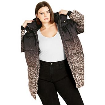 Avenue Women's Plus Size Indi Print Puffer Jacket
