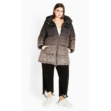 Avenue Women's Plus Size Indi Print Puffer Jacket