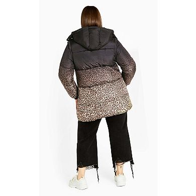 Avenue Women's Plus Size Indi Print Puffer Jacket