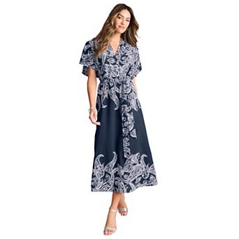 Roaman's Women's Plus Size Printed Faux Wrap Dress