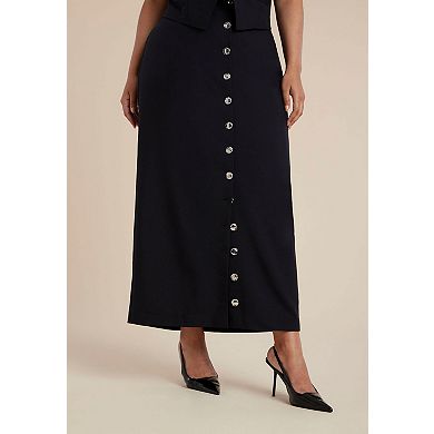 ELOQUII Women's Plus Size Buttoned Maxi Column Skirt