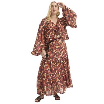 June + Vie Women's Plus Size Ruffle Tie-Front Top