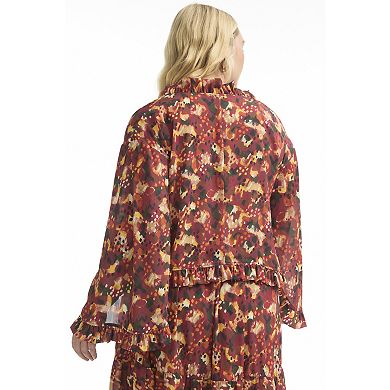 June + Vie Women's Plus Size Ruffle Tie-Front Top