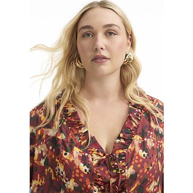 June & Vie Women's Plus Size Ruffle Tie-Front Top