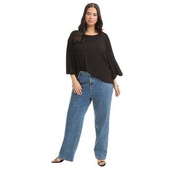 June + Vie Women's Plus Size June Fit High-Rise Straight-Leg Stretch Jeans