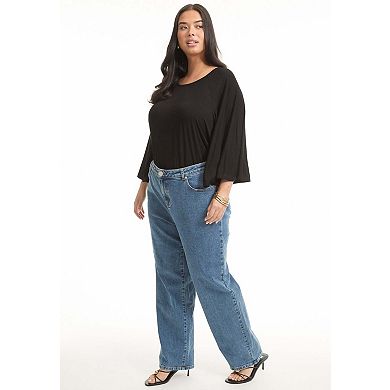 June & Vie Women's Plus Size June Fit High-Rise Straight-Leg Stretch Jeans