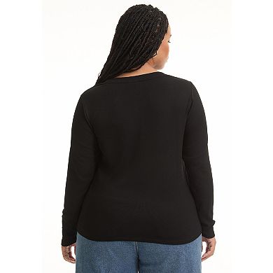 June + Vie Women's Plus Size Ribbed Crewneck Top