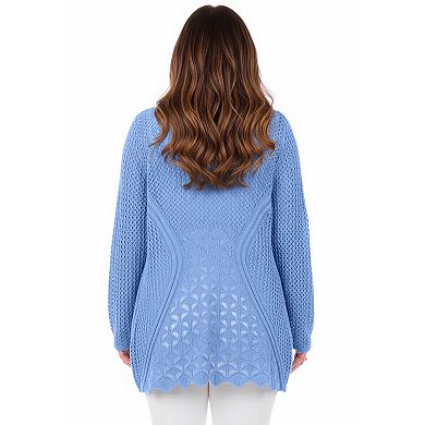 Catherines Women's Plus Size Mixed Stitch Pointelle Cardigan