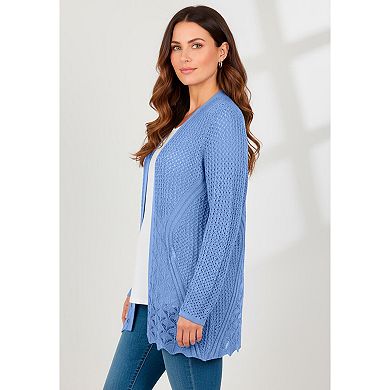 Catherines Women's Plus Size Mixed Stitch Pointelle Cardigan