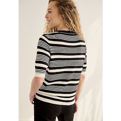 ellos Plus Size Short Sleeve Fine Knit Pullover