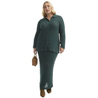 June + Vie Women's Plus Size Button-Down Collared Shirt