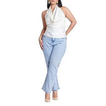 ELOQUII Women's Plus Size Straight Leg Jean With Studs