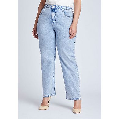 ELOQUII Women's Plus Size Straight Leg Jean With Studs