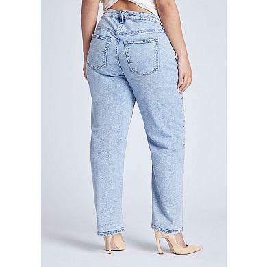 ELOQUII Women's Plus Size Straight Leg Jean With Studs