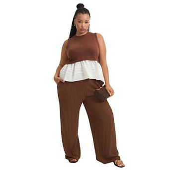 June + Vie Women's Plus Size Sleeveless Peplum Sweater