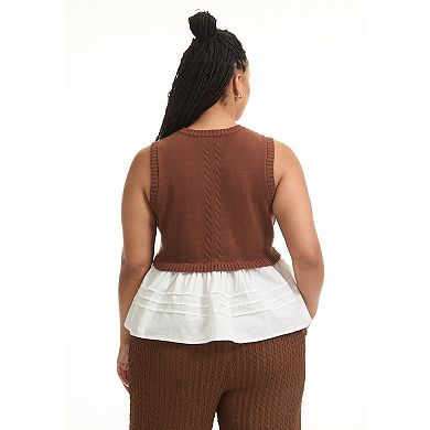 June + Vie Women's Plus Size Sleeveless Peplum Sweater