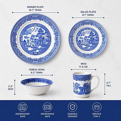 BrylaneHome 16 Piece Blue Willow Dinnerware Set