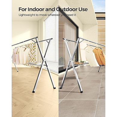 Extendable Double-Rod Drying Rack for Indoor or Outdoor Laundry Spaces