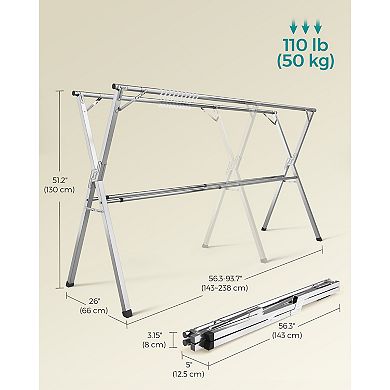 Extendable Double-Rod Drying Rack for Indoor or Outdoor Laundry Spaces