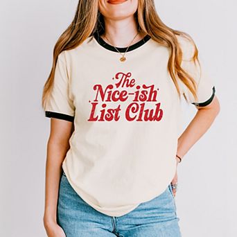 The Nice-ish List Club Distressed - Women's Ringer Graphic T-Shirt