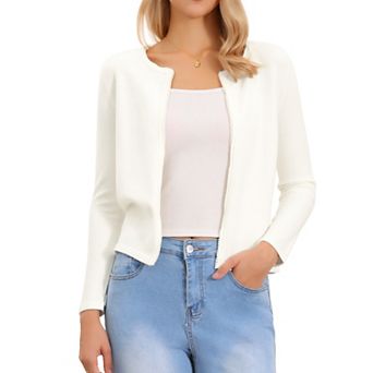 Elegant Sweater Cardigan for Women's Pearls Trim Long Sleeve Open Front Bolero Shrug