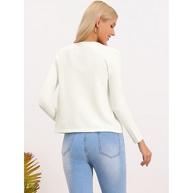 Elegant Sweater Cardigan for Women's Pearls Trim Long Sleeve Open Front Bolero Shrug