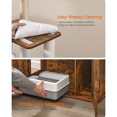 66.9-in Multi-Level Cat Tree Tower with Enclosed Litter Box and Elevated Feeding Station