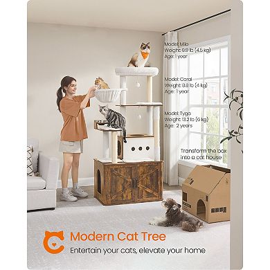 66.9-in Multi-Level Cat Tree Tower with Enclosed Litter Box and Elevated Feeding Station