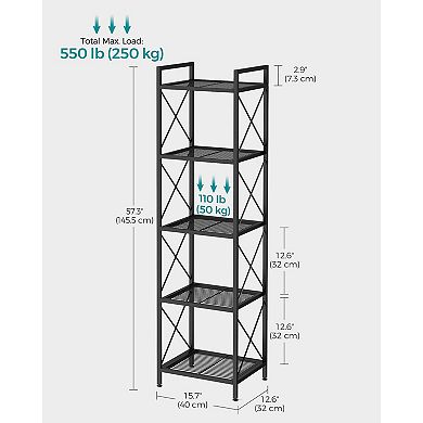 Freestanding 5-Tier Metal Rack with X-Side Design for Kitchen or Home Organization