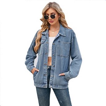 Women's Vintage Retro Long Sleeve Button Down Denim Jacket with Chest Pocket