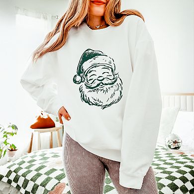 Santa Outline Green - Women's Lightweight Garment Dyed Sweatshirt