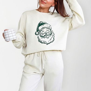 Santa Outline Green - Women's Lightweight Garment Dyed Sweatshirt
