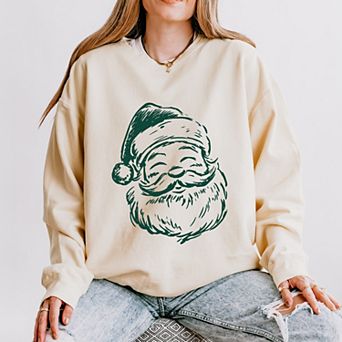 Santa Outline Green - Women's Lightweight Garment Dyed Sweatshirt