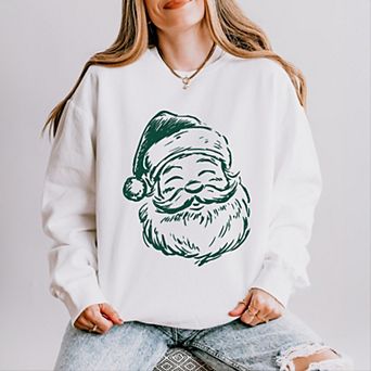 Santa Outline Green - Women's Lightweight Garment Dyed Sweatshirt