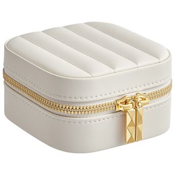 Compact Travel Jewellery Box with Mirror and Adjustable Dividers