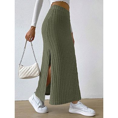 Women's Summer Fall High Waisted Side Slit Maxi Skirt Fitted Fit Versatile Casual Dressy Long Skirt