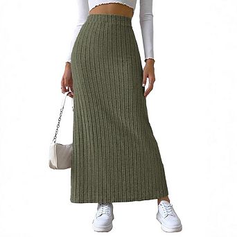 Women's Summer Fall High Waisted Side Slit Maxi Skirt Fitted Fit Versatile Casual Dressy Long Skirt