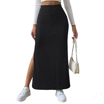 Women's Summer Fall High Waisted Side Slit Maxi Skirt Fitted Fit Versatile Casual Dressy Long Skirt