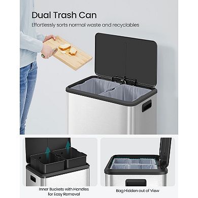 Space-Saving 16-Gallon Trash Can with Dual Compartments and Fingerprint Resistance