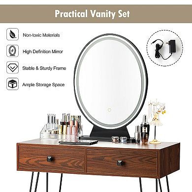 Costway Vanity Makeup Dressing Table W/ 3 Lighting Modes Mirror Touch Switch