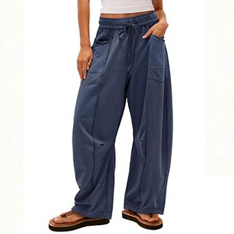 Women's Relaxed Fit Wide-Leg Sweatpants, Casual Comfy Drawstring Fashion Pants