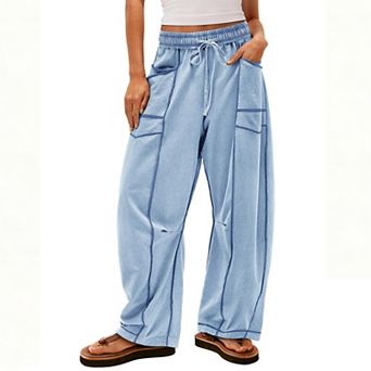 Women's Relaxed Fit Wide-Leg Sweatpants, Casual Comfy Drawstring Fashion Pants