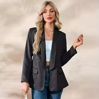 Women's Open Front Casual Formal Blazer Suit Jacket with Functional Pockets Long Sleeve