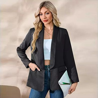 Women's Open Front Casual Formal Blazer Suit Jacket with Functional Pockets Long Sleeve